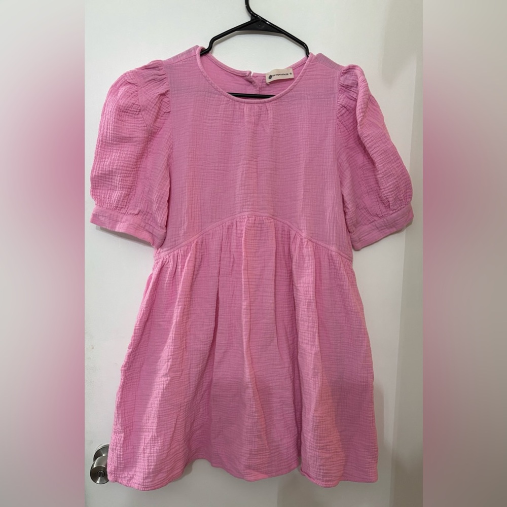 The Impeccable Pig Pink Crinkle Cotton Bubble Sleeve Babydoll Dress Size Medium